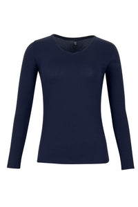 Navy blue long-sleeve shirt on a white background