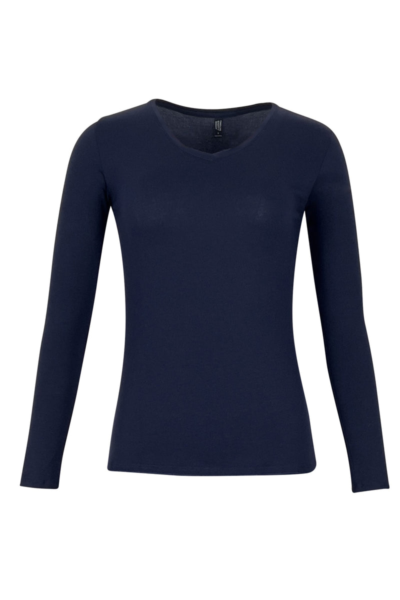 Navy blue long-sleeve shirt on a white background