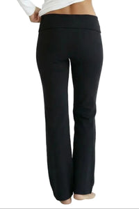 Back view of woman wearing black Pima cotton lounge pants for sleepwear