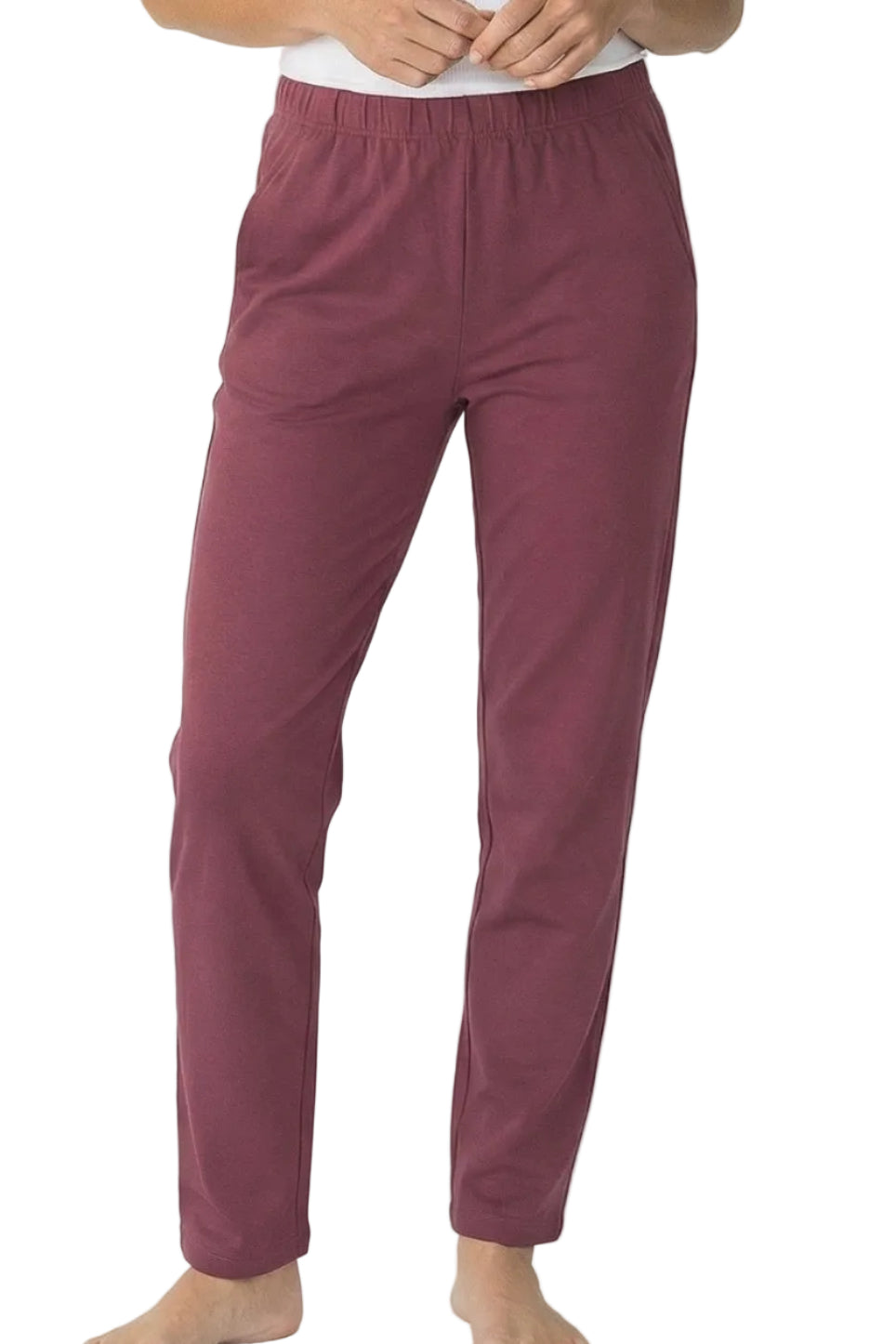 Rosewood Pima cotton loungewear pants with elastic waist, comfortable fit