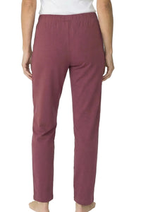 Back view of rosewood Pima cotton loungewear pants with elastic waistband