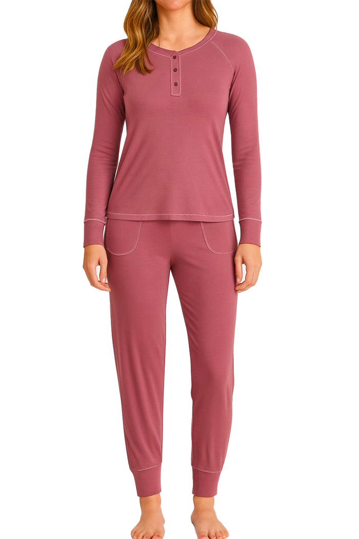 Olivia Long Sleeve Henley Loungewear Set