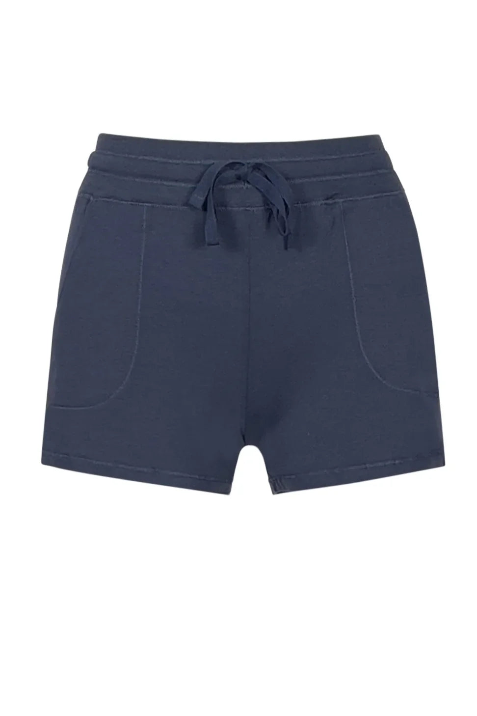 Steel blue Pima cotton lounge shorts with drawstring waist and front pockets