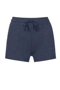 Steel blue Pima cotton lounge shorts with drawstring waist and front pockets