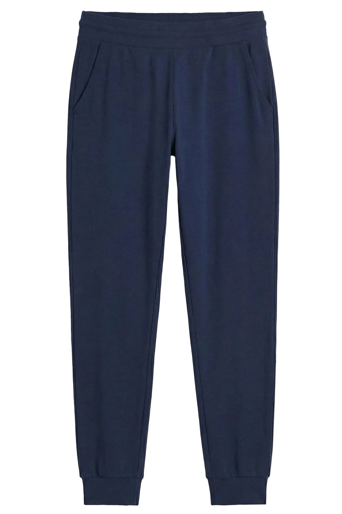 Midnight blue Pima cotton jogger lounge pants with pockets and elastic waistband