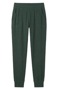 Dark green Pima cotton jogger lounge pants with pockets and cuffed ankles