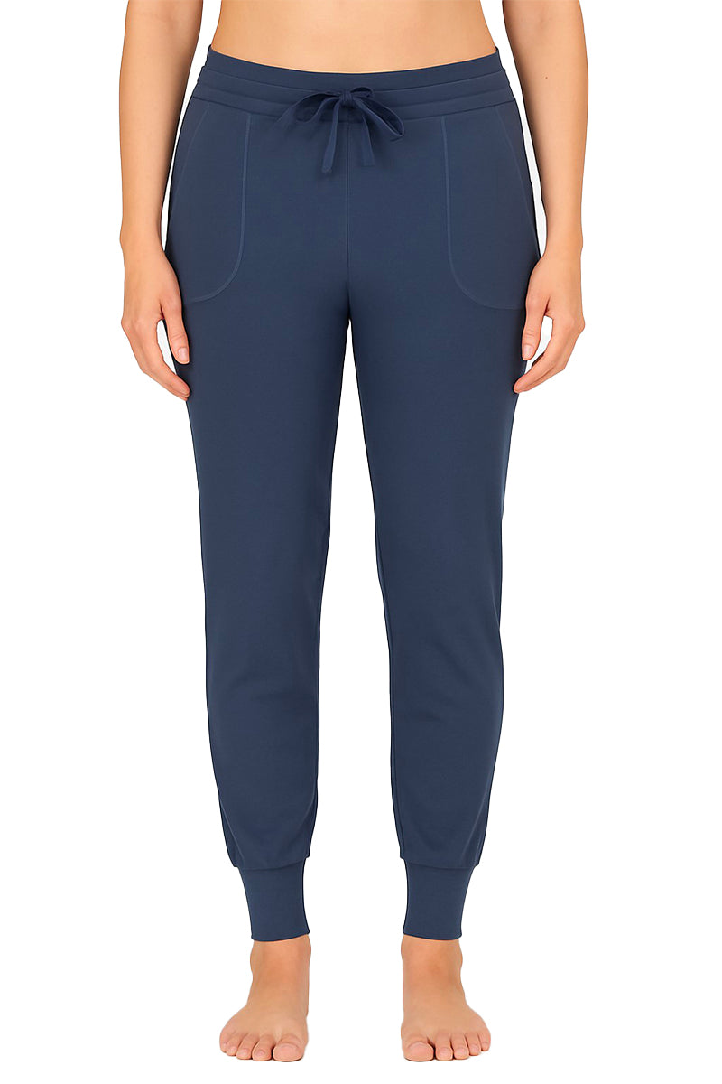 Steel Blue colored joggers with pockets on a white background