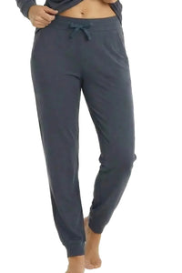 Steel blue women’s Pima cotton lounge pants with drawstring waist and relaxed fit